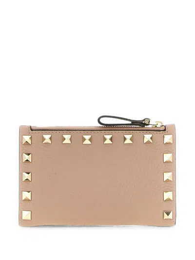 Valentino Garavani Rockstud Grainy-calfskin Cardholder With Zip In Blue