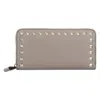 Valentino Rockstud Grey Leather Wallet In Gray