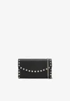 Valentino Rockstud Hammered Leather Chain Clutch In Black