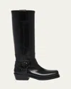 Valentino Rockstud Biker Knee-high Leather Boots In Nero
