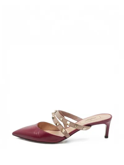 Pre-owned Valentino Garavani Rockstud Heeled Mules In Red