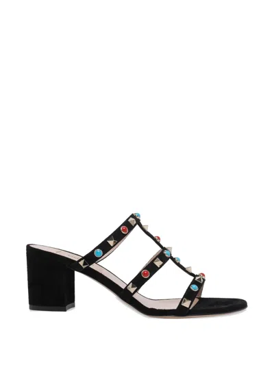 Valentino Garavani Rockstud 60 Embellished Leather Mules In Black