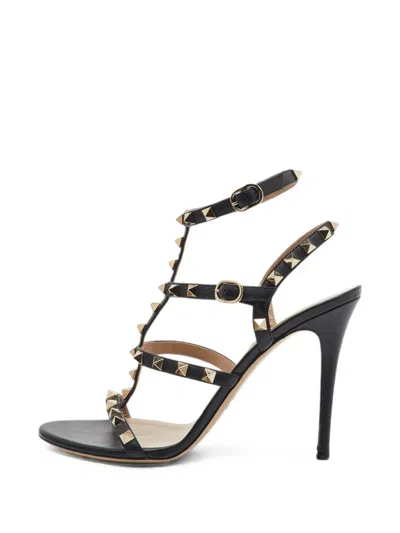 Pre-owned Valentino Garavani Rockstud Heeled Sandals In Black