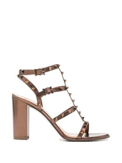 Pre-owned Valentino Garavani Rockstud Heeled Sandals In Brown