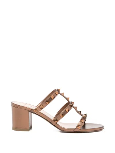 Pre-owned Valentino Garavani Rockstud Heeled Sandals In Brown