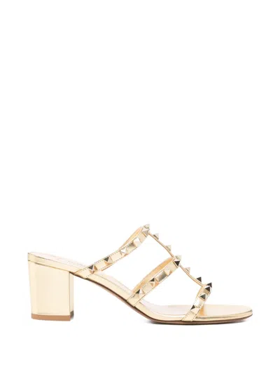 Pre-owned Valentino Garavani Rockstud Heeled Sandals In Gold