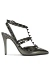 Valentino Garavani Laminated Grey Rockstud Pumps With 10 Cm Heel In Leather Woman
