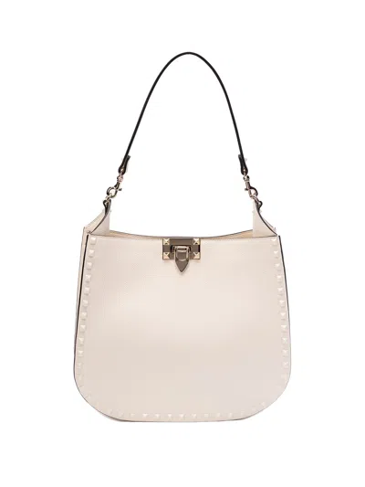 Valentino Garavani `rockstud` Hobo Bag In Beige