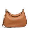 Valentino Garavani Garavani Rockstud Hobo Bag In Grainy Calfskin Woman Almond Uni In Almond-colored