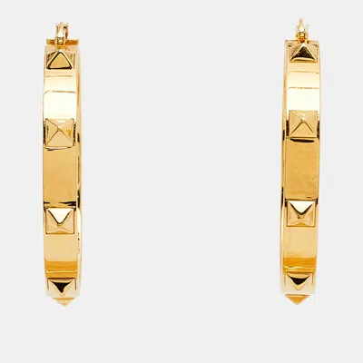 Pre-owned Valentino Garavani Rockstud Inside Out Gold Tone Hoop Earrings