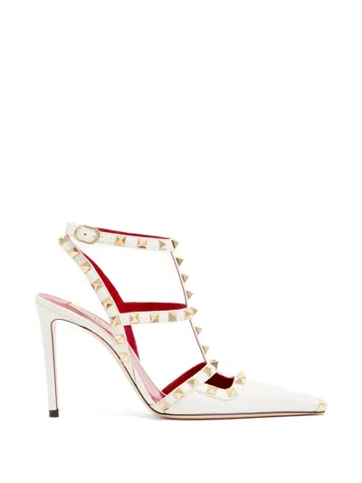 Valentino Garavani 100mm Rockstud Leather Ankle-strap Pumps In White