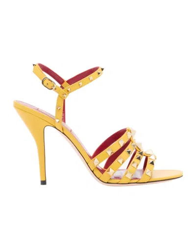 Valentino Garavani Rockstud Kidskin Sandal 100mm In Yellow