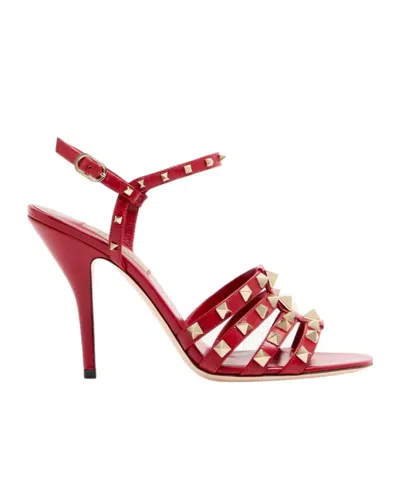 Valentino Garavani Rockstud Kidskin Sandal 100mm In Red
