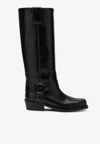 Valentino Rockstud Biker Knee-high Leather Boots In Black