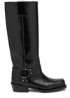 Valentino Rockstud Biker Knee-high Leather Boots In Black