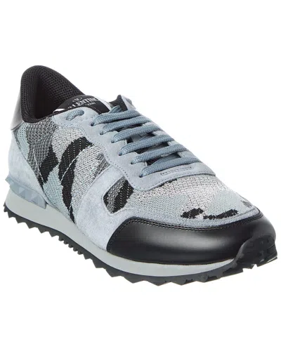 Valentino Garavani Valentino Rockstud Knit & Suede Sneaker In Gray