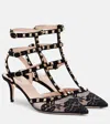 Valentino Rockstud Lace And Suede Pumps In Black