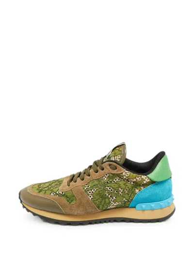 Pre-owned Valentino Garavani Rockstud Lace Low Top Sneakers In Green