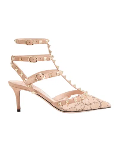 Valentino Garavani Rockstud Lace Pump With Straps 65mm In Pink