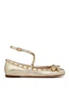 Valentino Rockstud Ballerinas In Laminated Nappa Leather In Gold