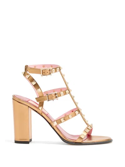 Valentino Garavani Rockstud Laminated Calfskin Sandal With Straps 90mm In Multi