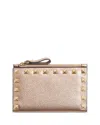 Valentino Rockstud Laminated Grainy Leather Card Holder In Pink