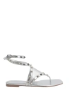 Valentino Rockstud Laminated Leather Sandals In White
