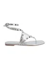Valentino Rockstud Laminated Leather Sandals In Gray