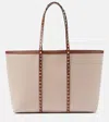 Shop Valentino Rockstud Large Canvas Tote Bag In Beige
