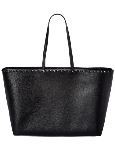 Valentino Garavani Valentino Rockstud Large Grainy Leather Shopper Tote In Black