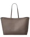 Valentino Rockstud Large Grainy Leather Shopper Tote In Brown