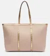Valentino Rockstud Large Leather And Canvas Tote Bag In Beige