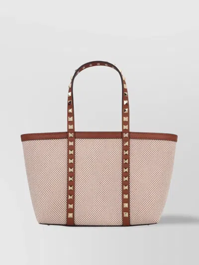 Valentino Garavani Rockstud Leather And Canvas Mini Tote Bag