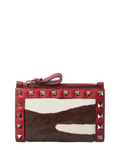 Valentino Garavani Valentino Rockstud Leather & Haircalf Card Case In Multi