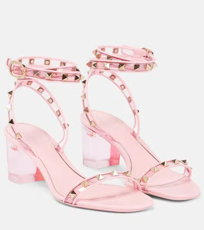 Valentino Garavani Rockstud Leather And Pvc Sandals In Pink