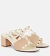 Valentino Rockstud Raffia Block-heel Slide Sandals In White