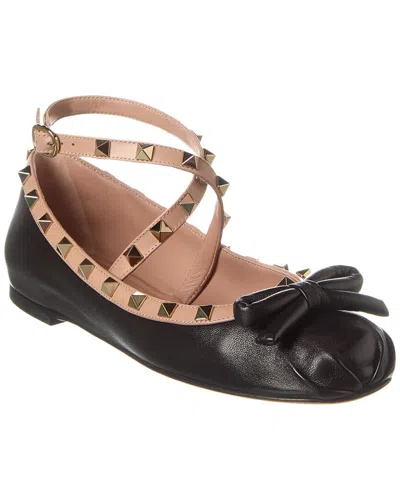 VALENTINO GARAVANI VALENTINO ROCKSTUD LEATHER ANKLE STRAP BALLERINA FLAT