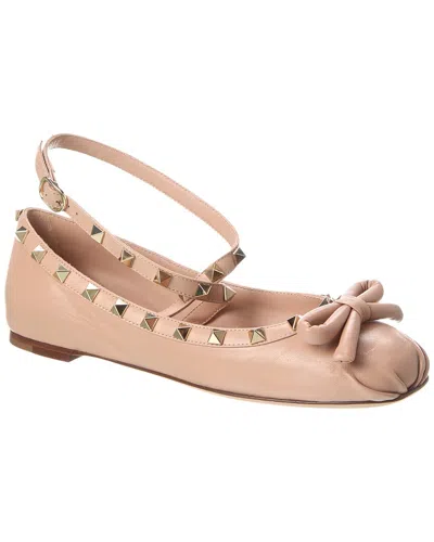 Valentino Garavani Valentino Rockstud Leather Ankle Strap Ballerina Flat In Pink