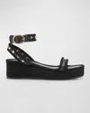 Valentino Rockstud Leather Ankle-strap Espadrilles In Black