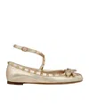Valentino Rockstud Ballerinas In Laminated Nappa Leather In Nude