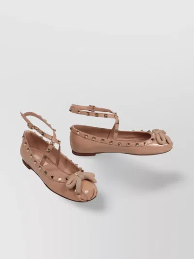 Valentino Garavani Rockstud Leather Ballet Flats In Skin