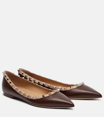VALENTINO GARAVANI ROCKSTUD LEATHER BALLET FLATS
