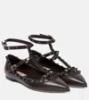 Valentino Rockstud Leather Ballet Flats In Brown