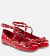 Valentino Rockstud Leather Ballet Flats In Rot