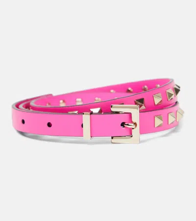 Valentino Garavani Rockstud Leather Belt In Pink