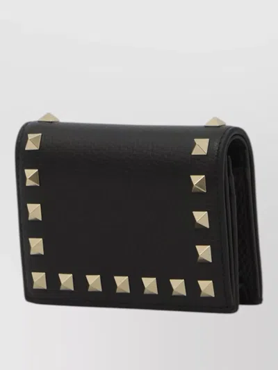 Valentino Garavani Rockstud Leather Bifold Wallet Platinum Studs In Black