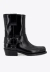 Valentino Black Leather Biker Rockstud Ankle Boots In Black