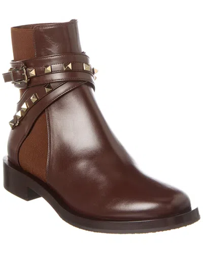 Valentino Garavani Valentino Rockstud Leather Boot In Brown