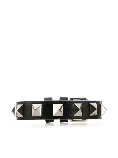 Valentino Garavani Leather Bracelet Rockst In Nero