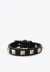 Valentino Garavani Rockstud Calfskin Double-strap Bracelet Woman Black Uni In Black
